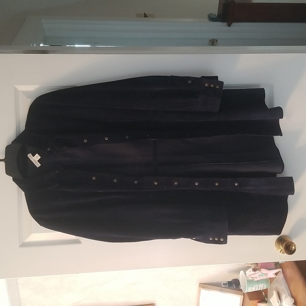 100% leather blue suede long jacket